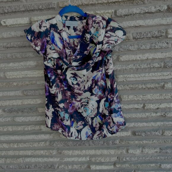 Classiques Entier Purple Abstract Floral 100% Silk Blouse Size Small - Picture 2 of 7